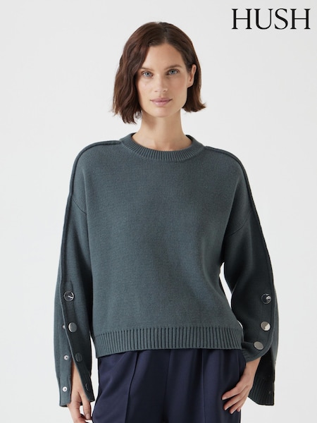 Hush Green Popper Sleeve Crew Knitted Jumper (F67357) | €140