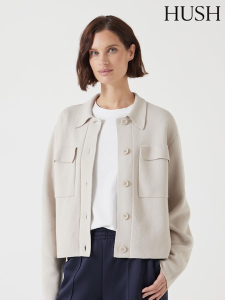 Hush Cream Knitted Button Through Shirt Jacket (F67358) | €157