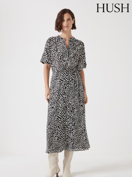 Hush Animal Printed Short Sleeve Midi Shirt Dress (F67365) | R$ 985