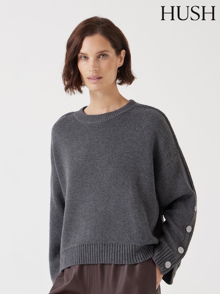 Hush Grey Popper Sleeve Crew Knitted Jumper (F67367) | 6,609 UAH