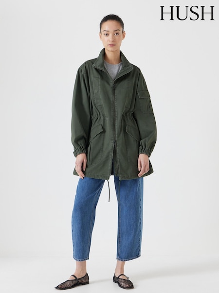 Hush Green 100% Cotton Utility Parka Jacket (F67392) | ₪679