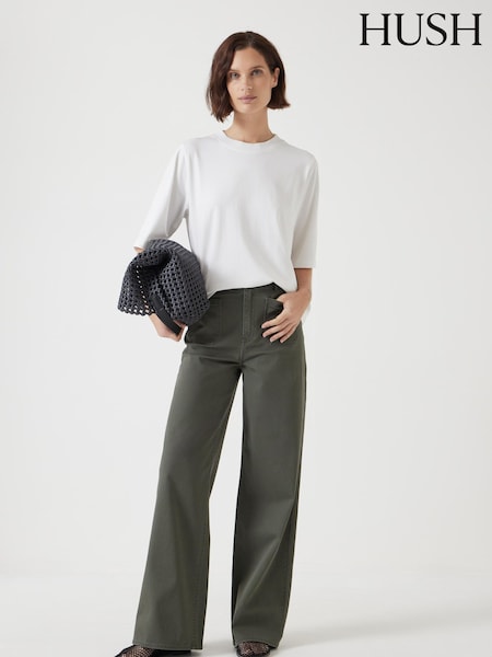 Hush Green 100% Cotton Rowan Flared Trousers (F67398) | ₪453