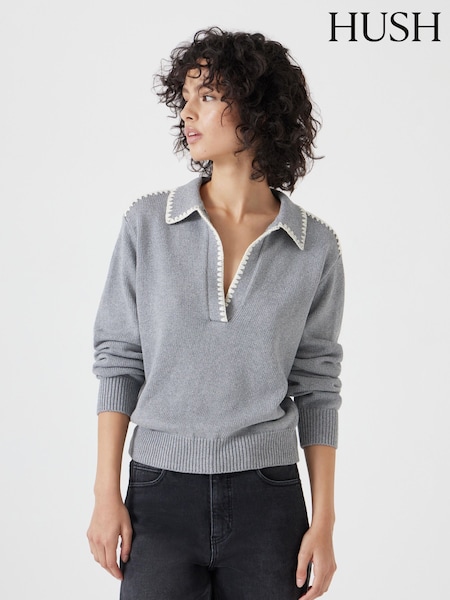 Hush Grey Whipstitch Collar 100% Cotton Jumper (F67404) | €119
