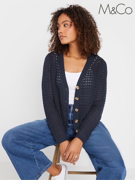 M&Co Blue Button Crochet Cardigan (F67407) | ₪166