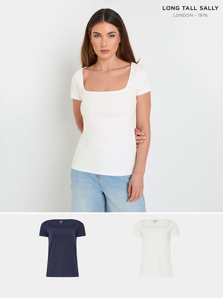 Sininen - Long Tall Sally Square Neck t-paidat 2 pakkaus (F67411) | €52