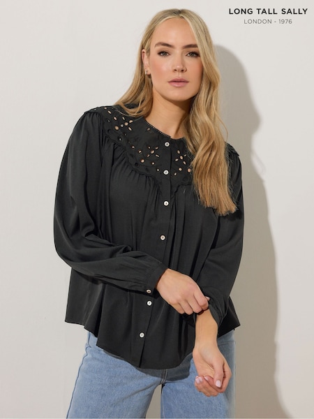 Long Tall Sally Black Broidery Bib Blouse (F67412) | ₪181