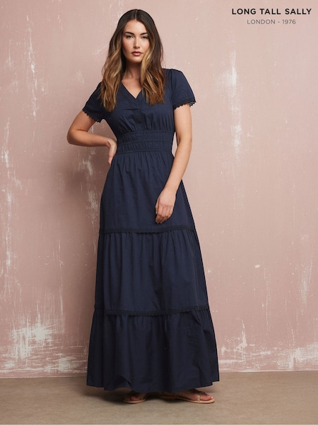 Long Tall Sally Blue 100% Cotton Lace Insert Tiered Dress (F67415) | 3,004 UAH