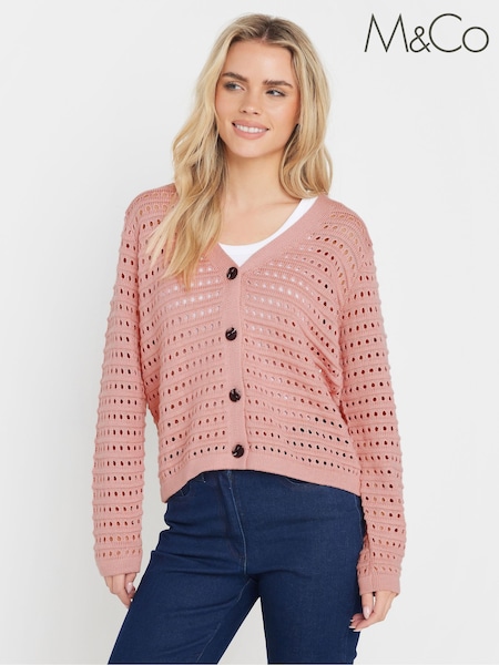 rožnata - M&Co Petite V-Neck Button Down Cardigan (F67416) | € 43