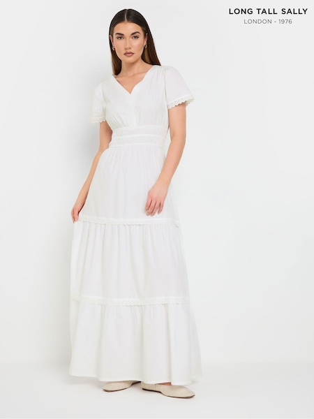 Long Tall Sally White 100% Cotton Lace Insert Tiered Dress (F67417) | 3,004 UAH