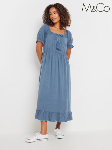M&Co Blue Acid Wash Tassel Detail Dress (F67437) | €50