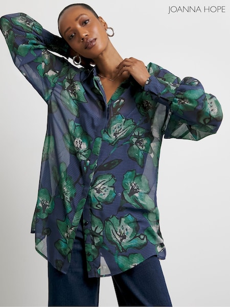 Joanna Hope Oversized Blue Chiffon Shirt (F67446) | $105