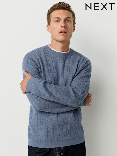 Blue Regular Fit Premium Feel Textured Crew Neck Jumper (F67468) | €50