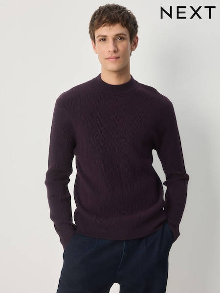 Dark Purple Regular Fit Premium Mid Weight Textured Crew Neck Jumper (F67469) | €56