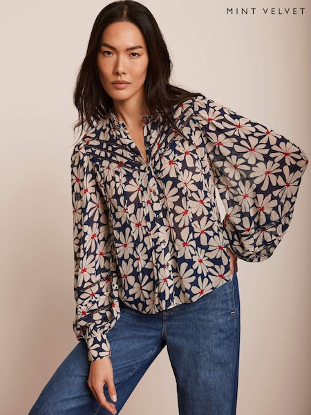 Mint Velvet Blue Floral Print Blouse (F67502) | AED518