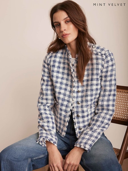 Mint Velvet White Checked Boucle Jacket (F67513) | €230