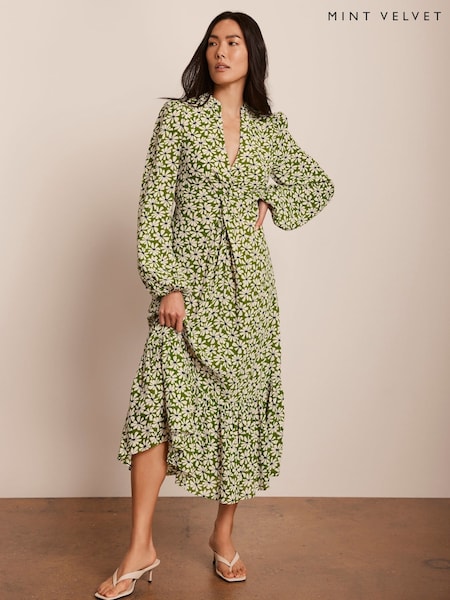Mint Velvet Green Floral Print Midi Dress (F67521) | ₪754