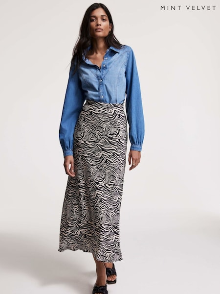 Mint Velvet Zebra Print Satin Slip Skirt (F67525) | ‏498‏₪
