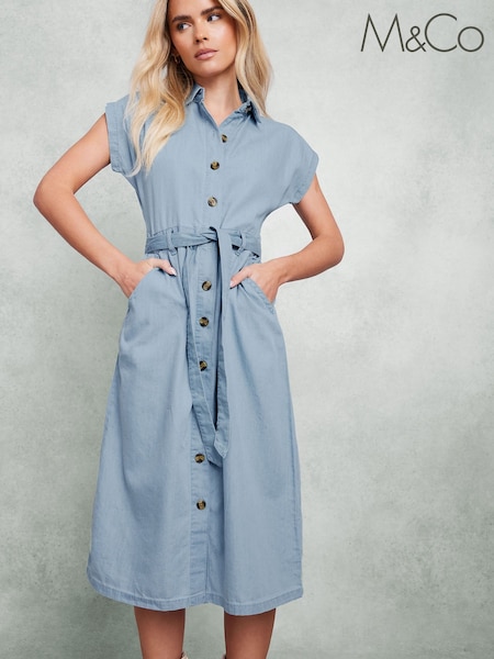 Көк - M&co Petite Grown On Sleeve Shirt Dress