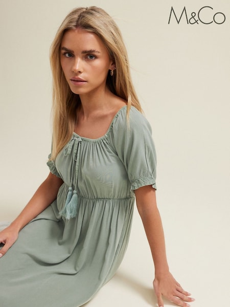 M&Co Green Petite Acid Wash Tassel Detail Maxi Dress (F67560) | €50