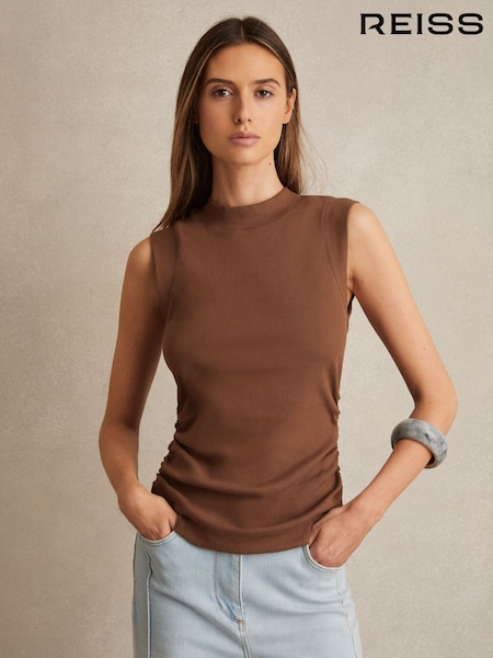 Toffeebraun - Reiss Trudy Geripptes Trägertop mit geraffter Taille (F67624) | 61 €