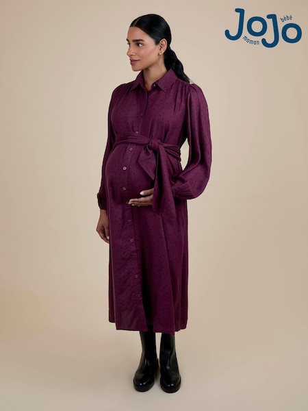 JoJo Maman Bébé Red Spot Maternity Midi Shirt Dress With Tie (F67639) | AED288
