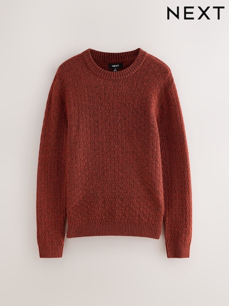 Rust Red Regular Fit Textured Crew Neck Knitted Jumper (F67655) | €43