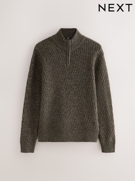 Green Quarter Zip Regular Fit Textured Quarter Zip Neck Jumper (F67657) | €43