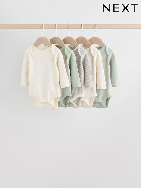 Sage Green Baby Long Sleeve Bodysuits 5 Pack (F67708) | 79 QAR - 89 QAR