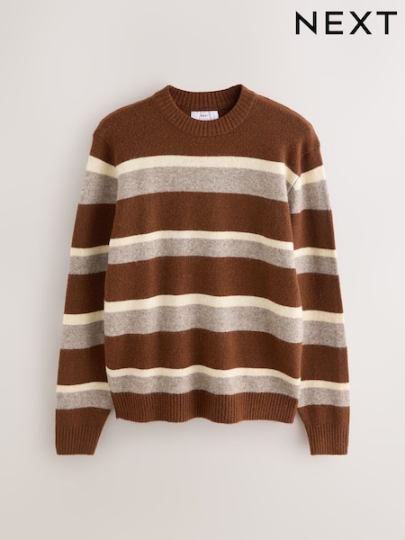 rjava/Cream - Relaxed Fit Cosy Stripe Crew Jumper with Wool (F67715) | € 36