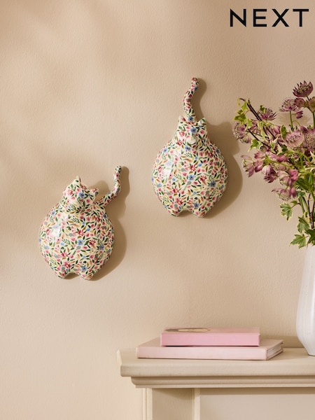 Set of 2 Multi Ceramic Ditsy Cat Wall Arts (F67744) | €26