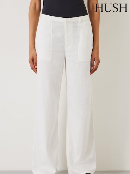Hush White Raye Linen Straight Leg Trousers (F67778) | R$ 840