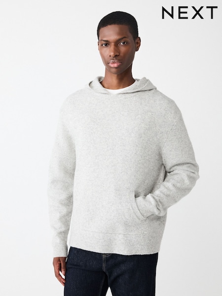 Light Grey Marl Relaxed Fit Cosy Knitted Hoodie with Wool (F67837) | €39