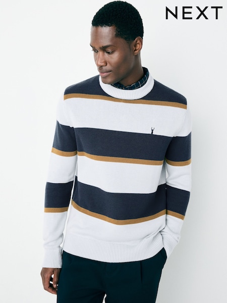 Navy/White/Camel Stripe Regular Fit Mock Shirt Jumper (F67846) | €45