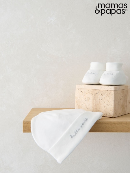 Mamas & Papas Hello World White Hat And Booties Set (F67863) | €20