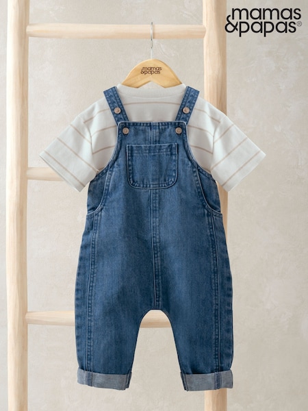 Mamas & Papas Stripe T-shirt And Denim Dungaree Set (F67864) | ‏161‏₪