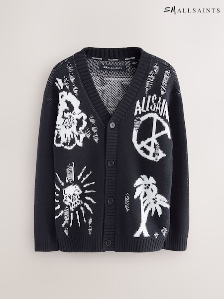 smALLSAINTS Black Motive Graphic Distressed Knitted Cardigan (F67884) | €56 - €62