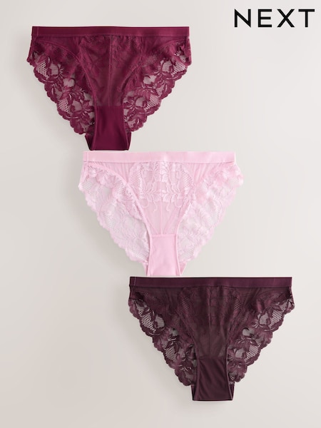 Chocolate/Berry/Pink Lace Knickers 3 Pack (F67894) | €28