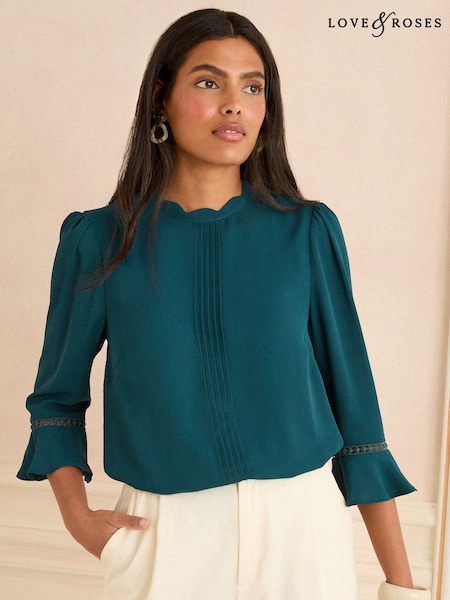 Modrozelena modra - Love & Roses 3/4 Flute Sleeve Blouse (F67927) | € 38