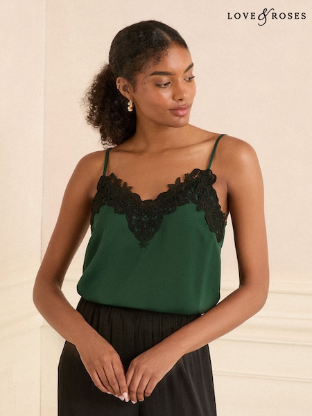 Verde închis - Love & Roses Satin V-Neck Camisole (F67953) | 209 LEI