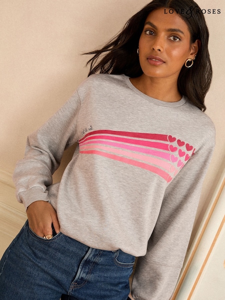 Love & Roses Grey Crew Neck Slogan Sweater (F67988) | €45