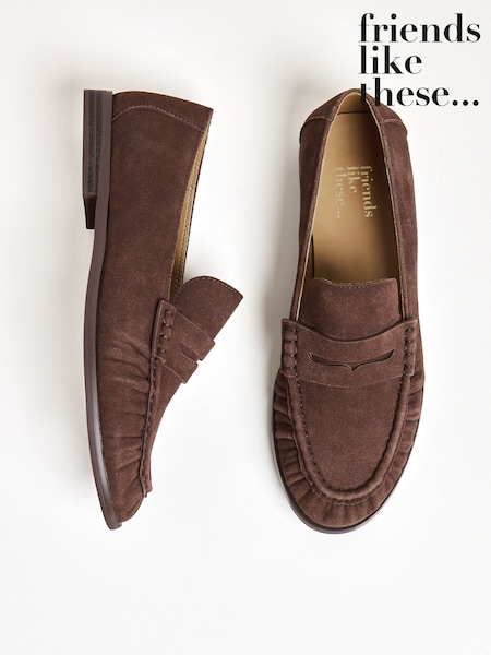 Friends Like These Brown Flat Ruched Comfort Slip On Patent Faux Leather Penny Loafers (F68073) | 2,103 UAH