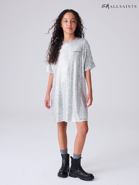 smALLSAINTS Silver Opal Underground Sequin T-Shirt Dress (F68078) | AED233 - AED256