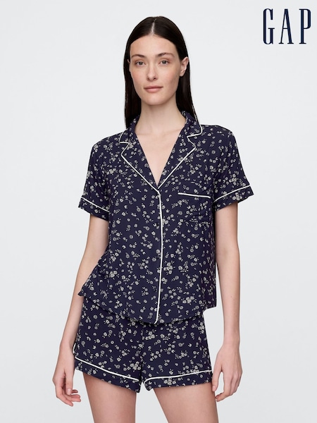 Laivasto Sininen Kukallinen  - Gap Modal Lyhyt hiha Pyjama Top (F68090) | €39