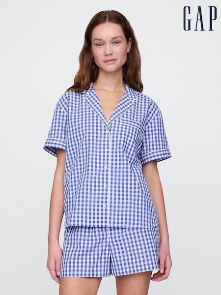 Blauw - Gap Korte Mouw Popeline Gingham Pyjamashirt (F68091) | € 38