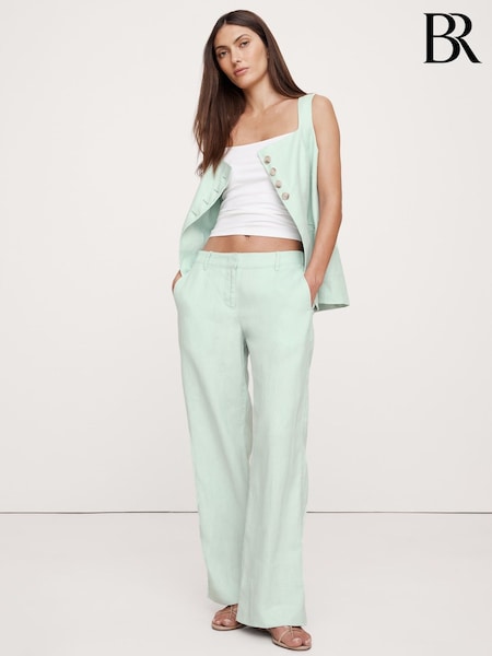 Grün - Banana Republic Everyday 100% Linen Mid Rise Wide-Leg Trousers (F68102) | 146 €