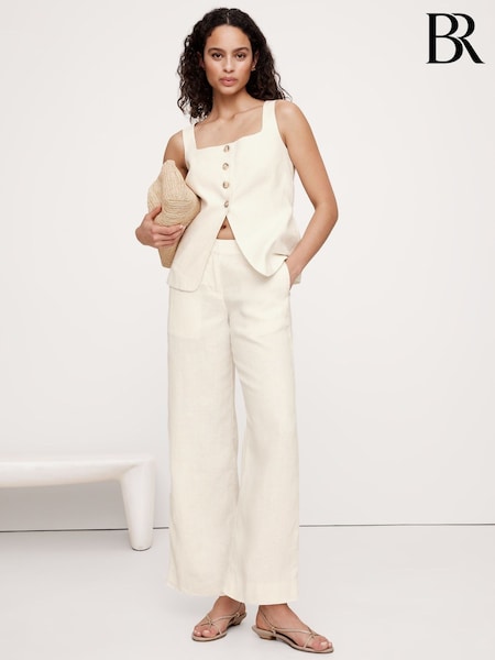 Weiß - Banana Republic Everyday 100% Linen Mid Rise Wide-Leg Trousers (F68103) | 146 €