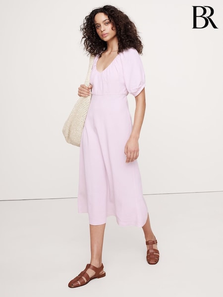 Banana Republic Purple Viscose-Linen Dupioni Ruched Long Midi Dress (F68105) | €173