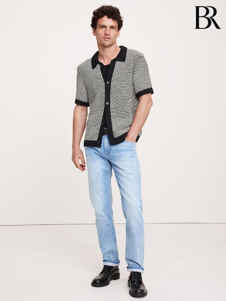 Banana Republic Black/White Waffle Knit Polo Shirt (F68117) | €138