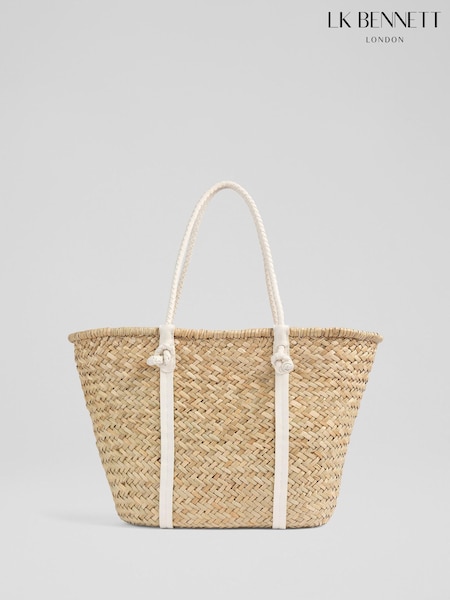 LK Bennett Brown Harper Straw Classic Beach Tote Bag (F68239) | ₪749