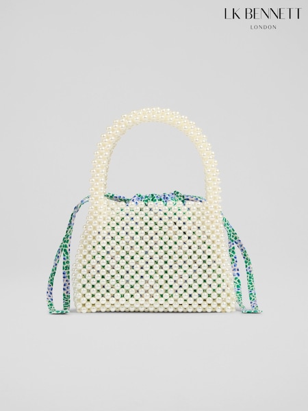 LK Bennett White Pearl Acrylic Pearl Bead Handle Mini Tote Bag (F68245) | €164